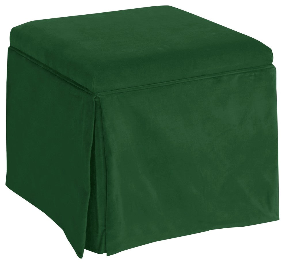 Ivy Skirted Storage Ottoman, Fauxmo Emerald
