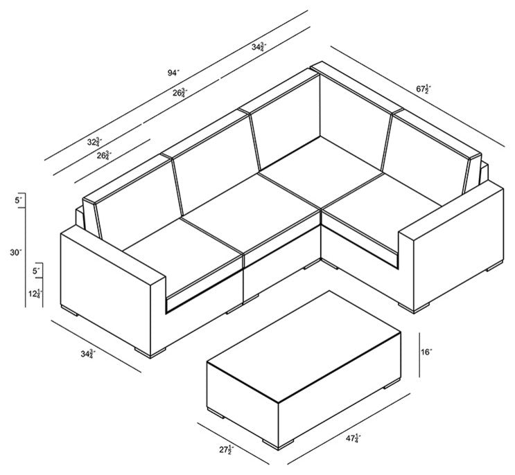 Arden 5 Piece Sectional Set, Canvas Natural