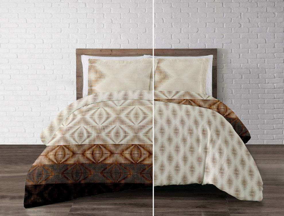 Delara GOTS Organic Cotton Aztec Reversible Print Duvet Cover Set, Queen(88"x92"