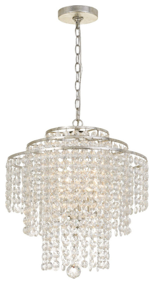Crystorama ARI-304-SA-CL-MWP, 4-Light Chandelier, Antique Silver