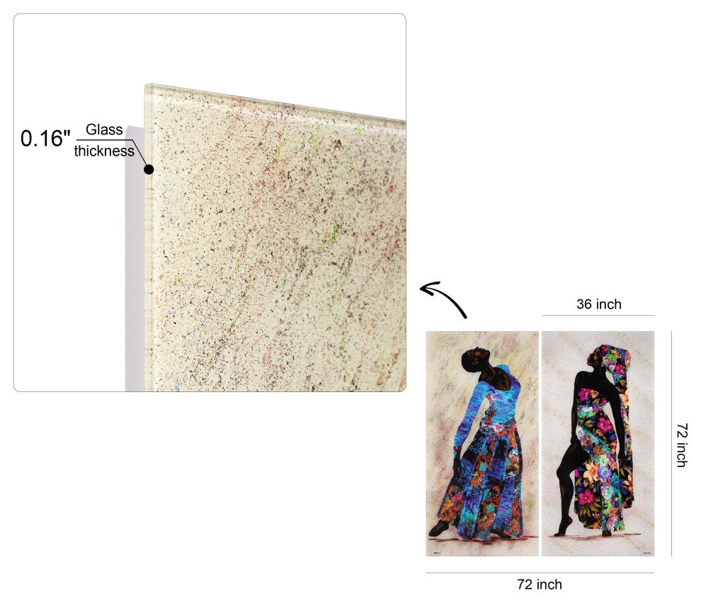 "Her Beauty I and II" Oversized Frameless Reverse Printed Tempered Art Glass Set