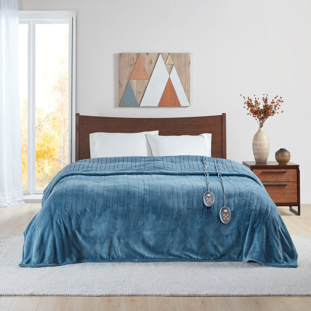 Beautyrest Solid Microlight Heated Blanket, Blue, Queen
