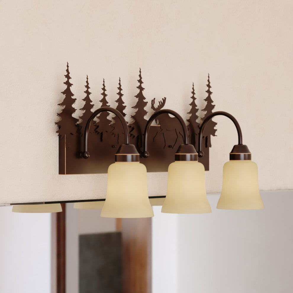 Bryce Bronze Rustic Bathroom Wall Fixture, Moose, 3-Light