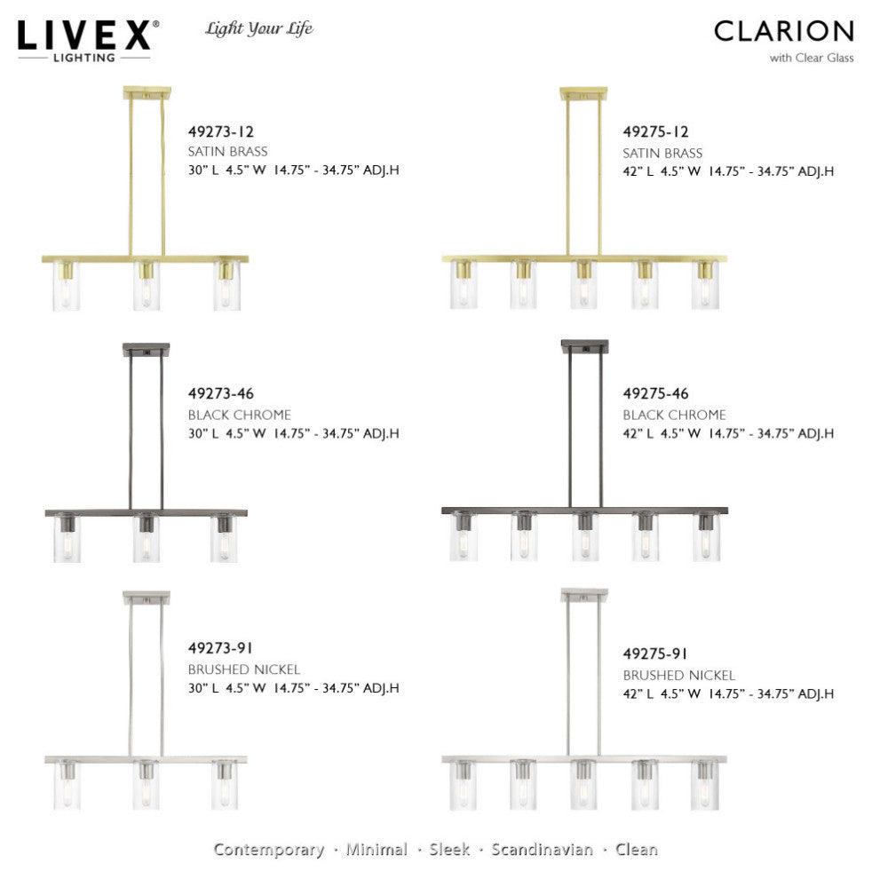 Clarion 3 Light Satin Brass Linear Chandelier
