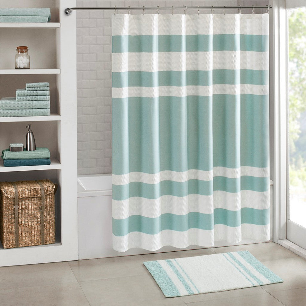 Madison Park Spa Cotton Reversible Bath Rug, Aqua