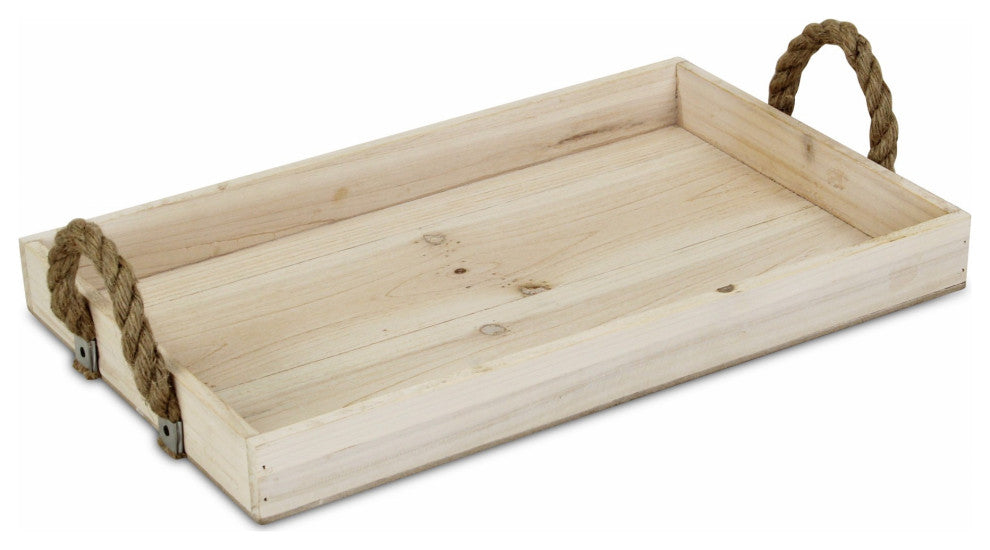 Natural Wooden Tray With Rope Handles