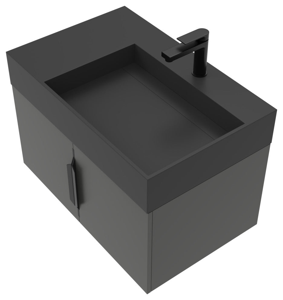 CastelloUSA Amazon 30" Right Wall Mounted Bathroom Vanity Set, Black, Black Top, Black Handles