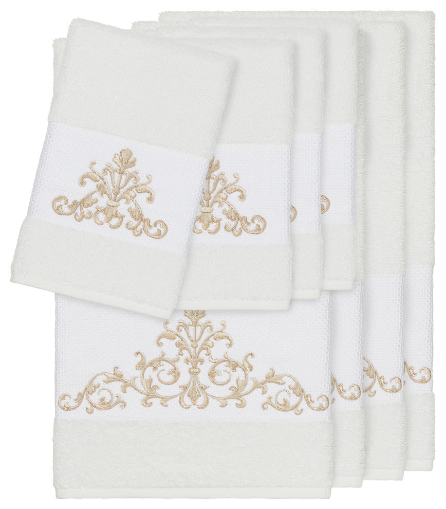Scarlet 8-Piece Embellished Towel Set, White