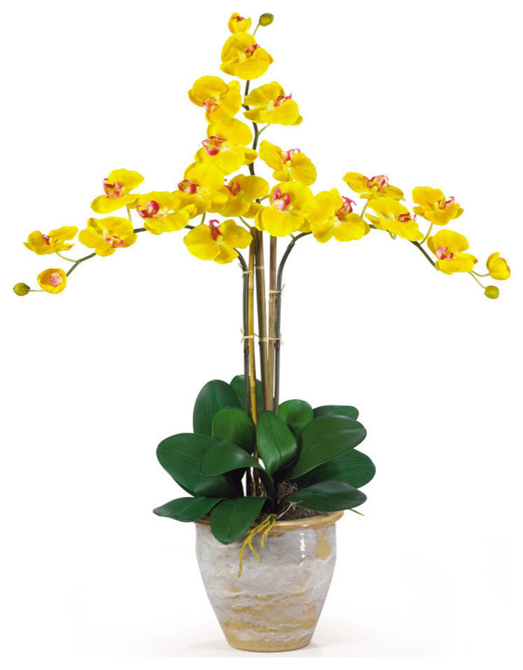 Triple Phalaenopsis Silk Orchid Flower Arrangement, Yellow