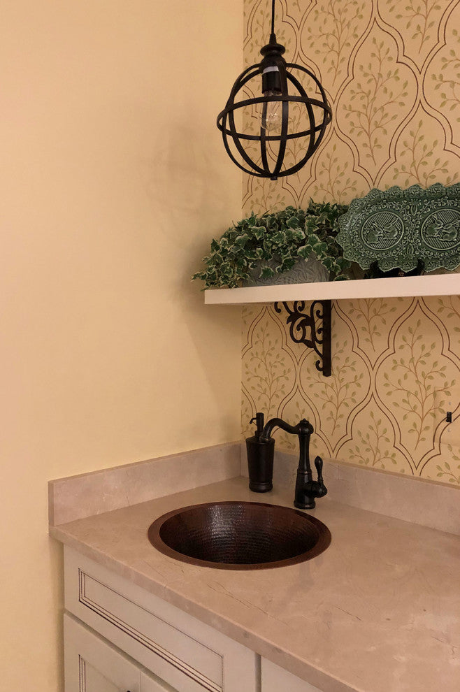 16" Round Hammered Copper Bar Sink With 2" Drain Size, 3.5"