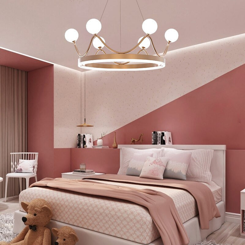 Zandobbio | Cute Crown Round Glass Chandelier for Bedroom, 6bulbs