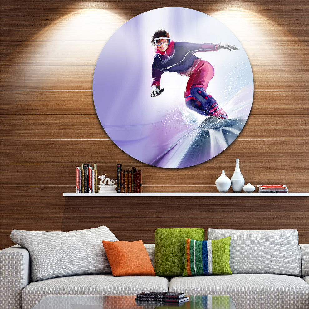 Pretty Female Snowboarder, Portrait Digital Art Round Wall Art, 11"