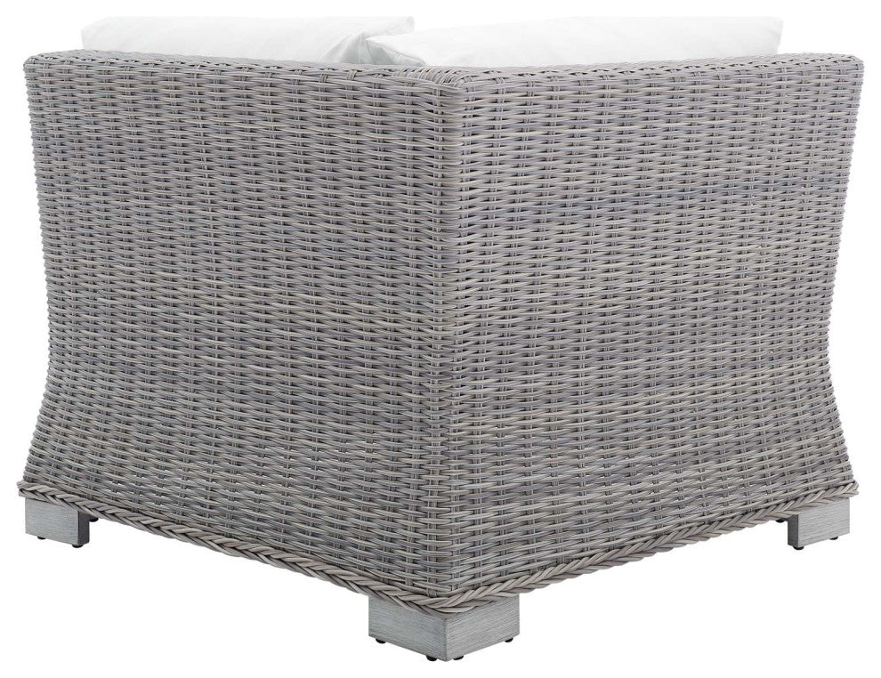 Sofa Corner Chair, Sunbrella, Rattan, Wicker, Gray White, Modern, Outdoor