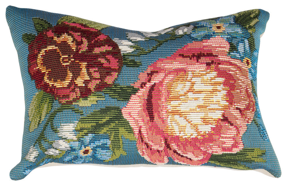Marina Secret Garden Indoor/Outdoor Pillow Aqua 12"x18"