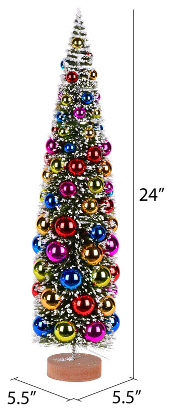 24" Frosted Green Tree With Multi Balls