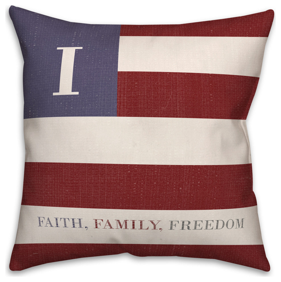 Faith Family Freedom Monogram Flag I 18x18 Spun Poly Pillow
