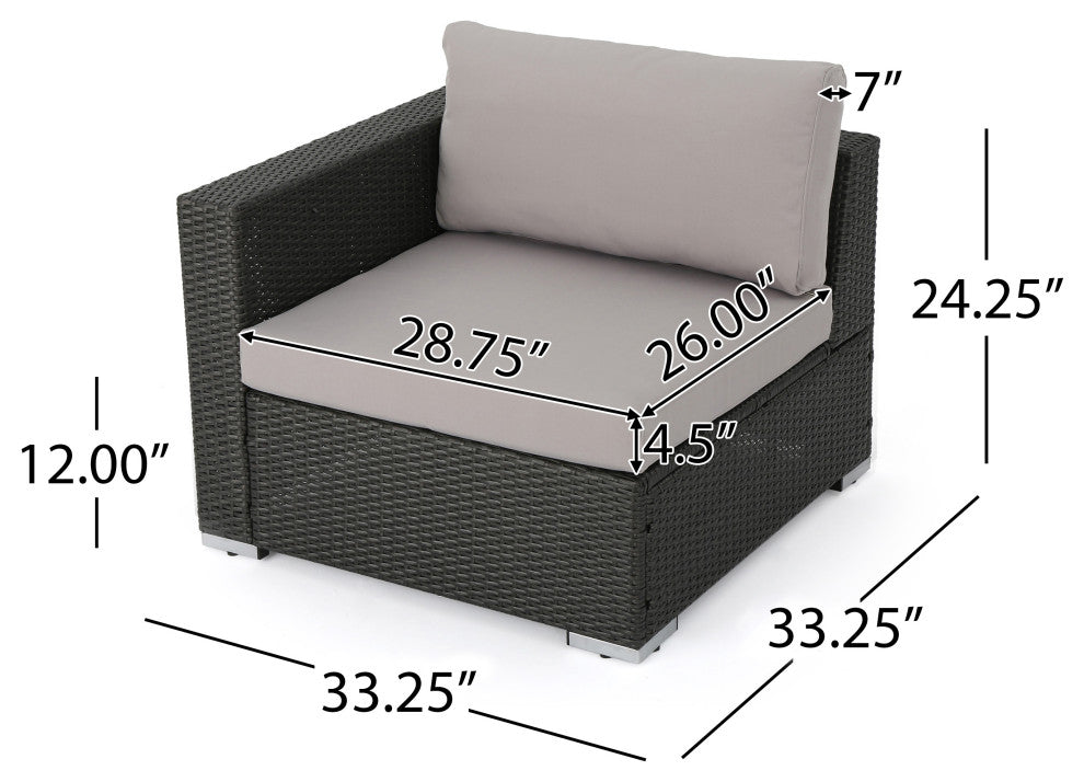 GDF Studio 5-Piece Francisco Outdoor Gray Wicker Sectional With Cushions Set