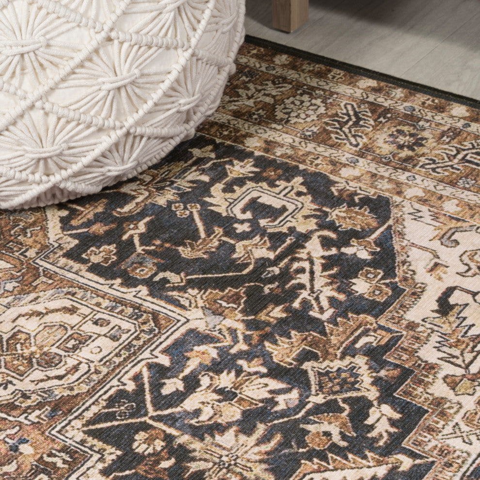 Chapell Chenille Mid-Century Medallion Washable Rug, Black/Terra, 8 X 10