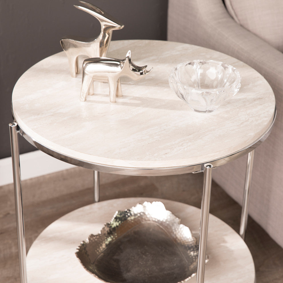 Ackers Round Faux Stone End Table