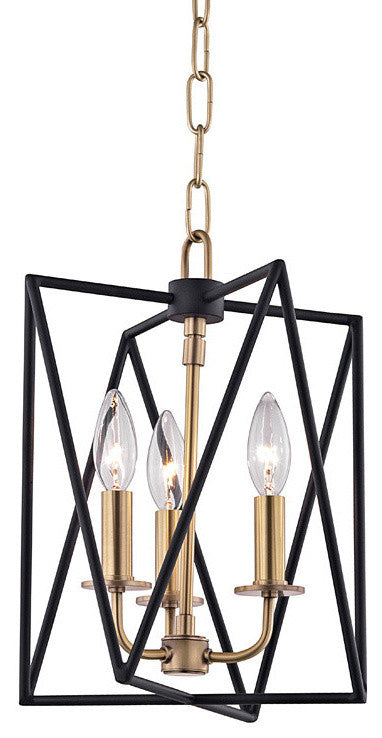 Laszlo, 3-Light Pendant, Textured Black and Aged Brass Finish
