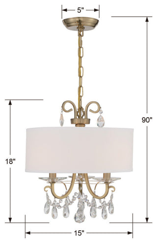 Othello 3 Light Chandelier in Vibrant Gold with Hand Cut Crystal