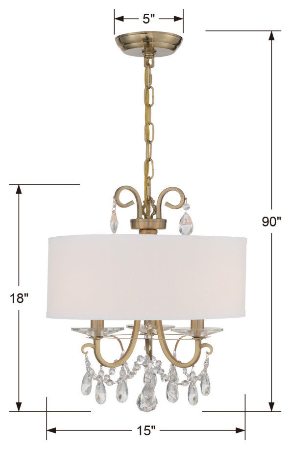 Othello 3 Light Chandelier in Vibrant Gold with Hand Cut Crystal
