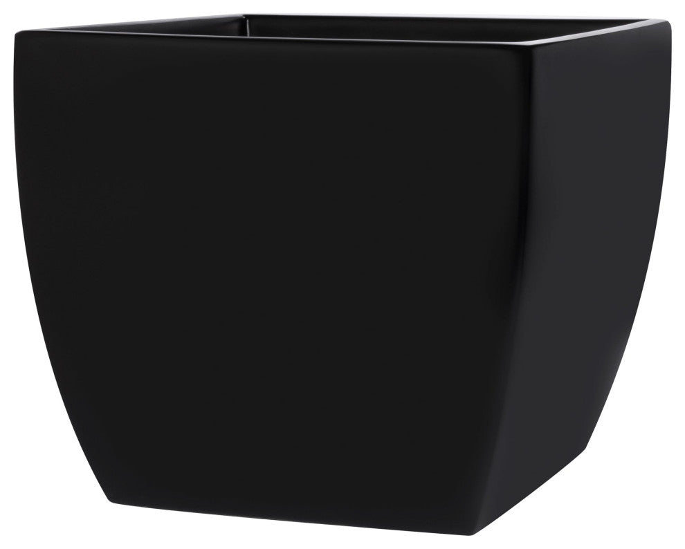 Pacifica Square Curved Planter Box, Black, 16"x16"x14.5"