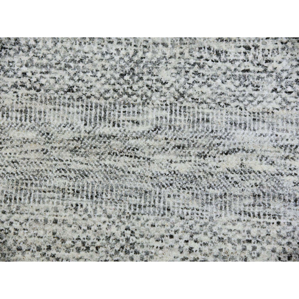 Goose Gray Undyed 100% Wool Hand Knotted Grass Design Round Rug, 9'5"x9'6"
