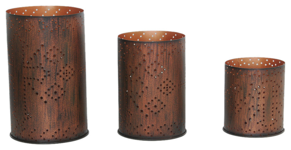 Distressed Metal Cylinder 3-Piece Candelholder Set
