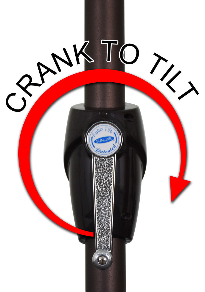 9' Bronze Auto-tilt Crank Lift Aluminum Umbrella, Sunbrella, Spectrum Mist