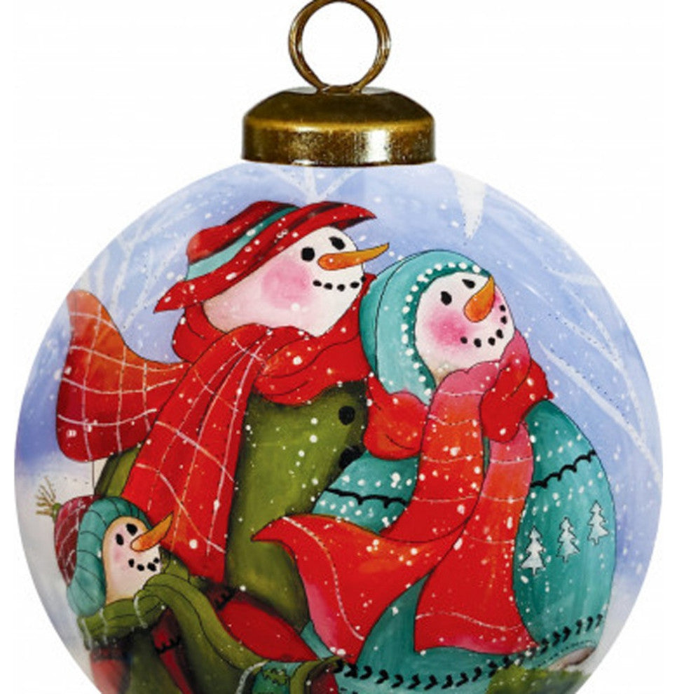Snowman Family Bless Our Family Wordings Hand Painted Mouth Blown Glass Ornament