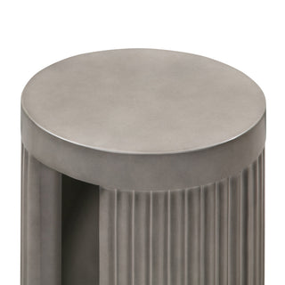 Wave Round Indoor or Outdoor Accent Stool End Table, Gray Concrete
