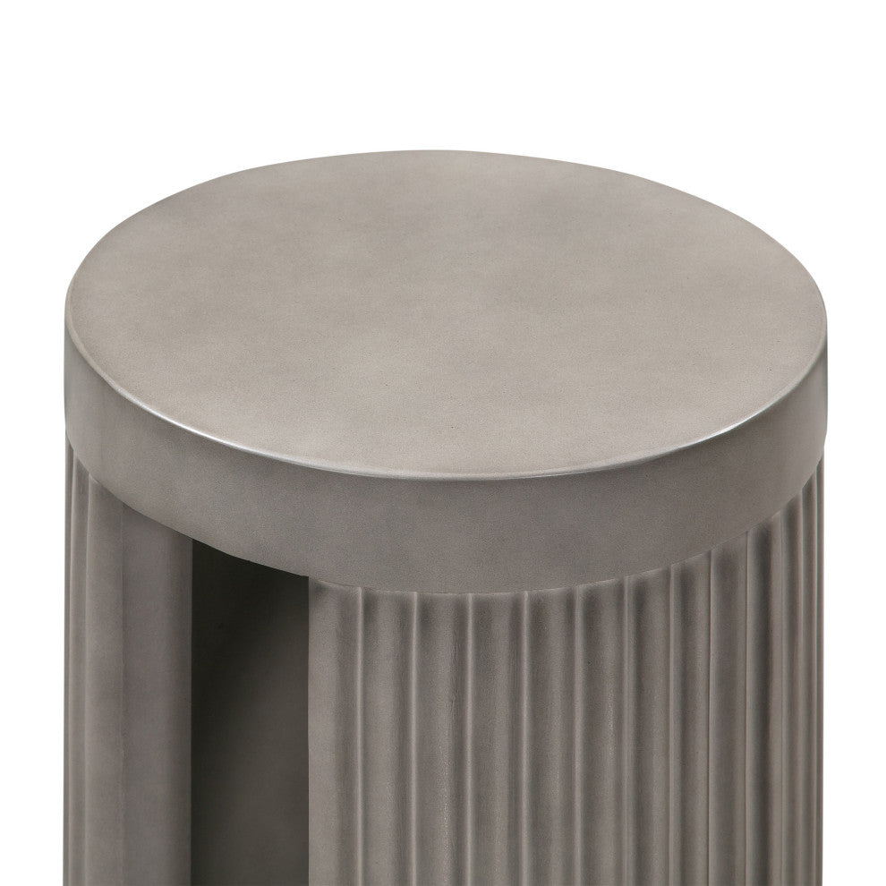 Wave Round Indoor or Outdoor Accent Stool End Table, Gray Concrete