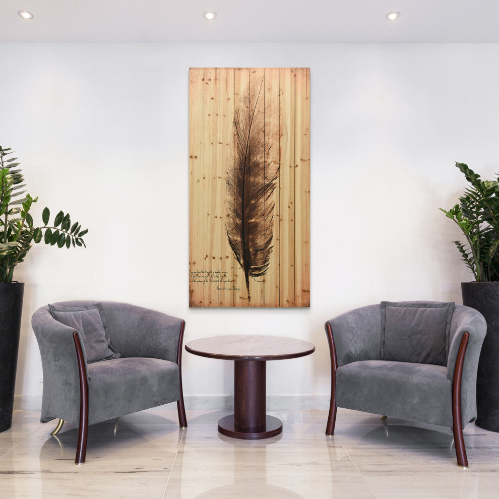 "Feather on the Wind" Wood Wall Art Giclee Printed on Solid Fir Wood