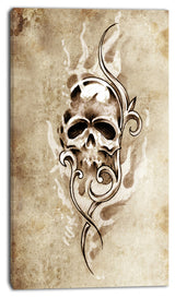 "Vintage Style Skull Devil Tattoo" Digital Art Canvas Print