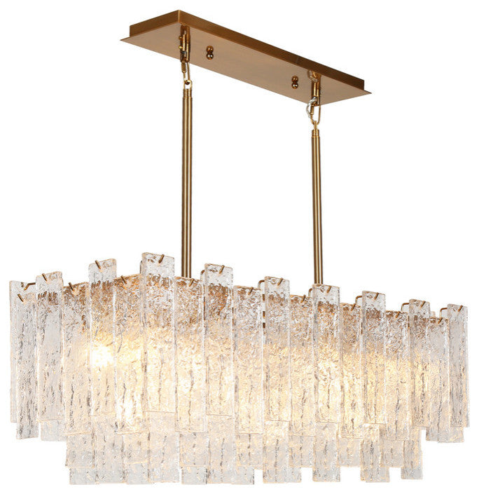 LNC Engaveric 7-Light 31" Modern Crystal Rectangle Kitchen Island Light, Brass