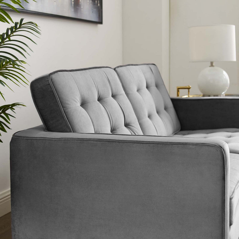 Loft Gold Stainless Steel Leg Performance Velvet Loveseat Gold Gray