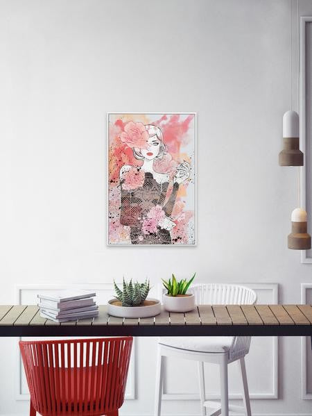 "Floral Girl" Floater Framed Painting Print on Canvas, 24"x36"