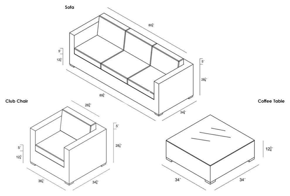 Urbana 3 Piece Sofa Set, Canvas Natural