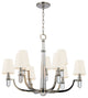 Dayton, Nine Light Chandelier, Polished Nickel Finish, White Faux Silk Shade