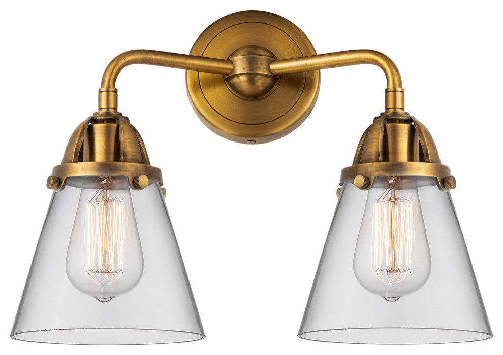 Small Cone Bath Vanity Light, Brushed Brass, Clear, Clear