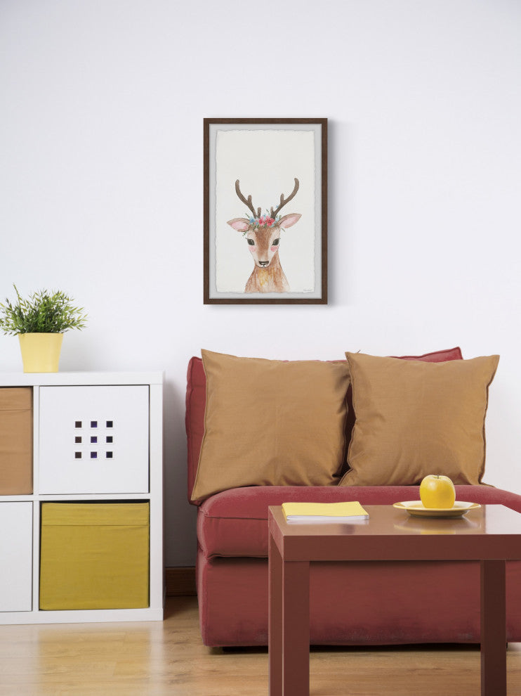 "Deer With Flower Crown" Framed Painting Print, 24x36