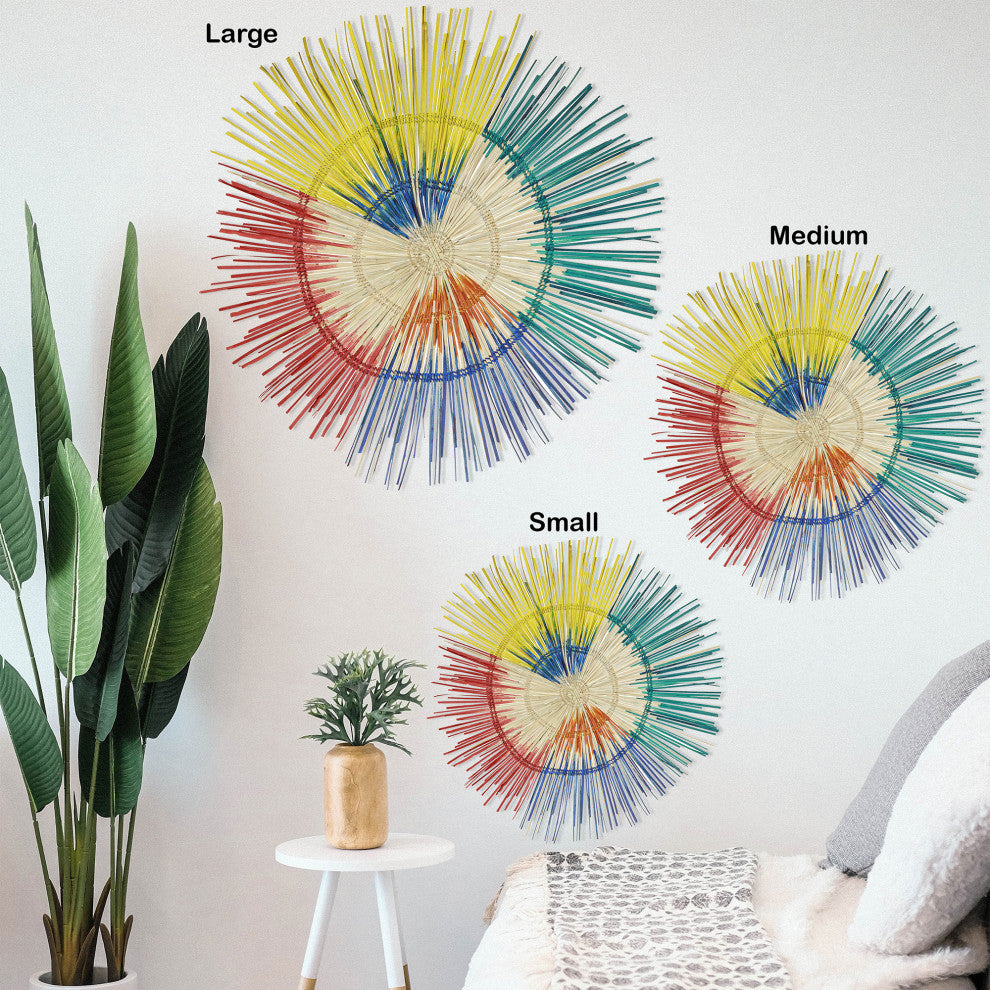 3D Sun Plate Palm Wall Sculpture, Artisan Crafted, Malawi, Multicolor, 20"