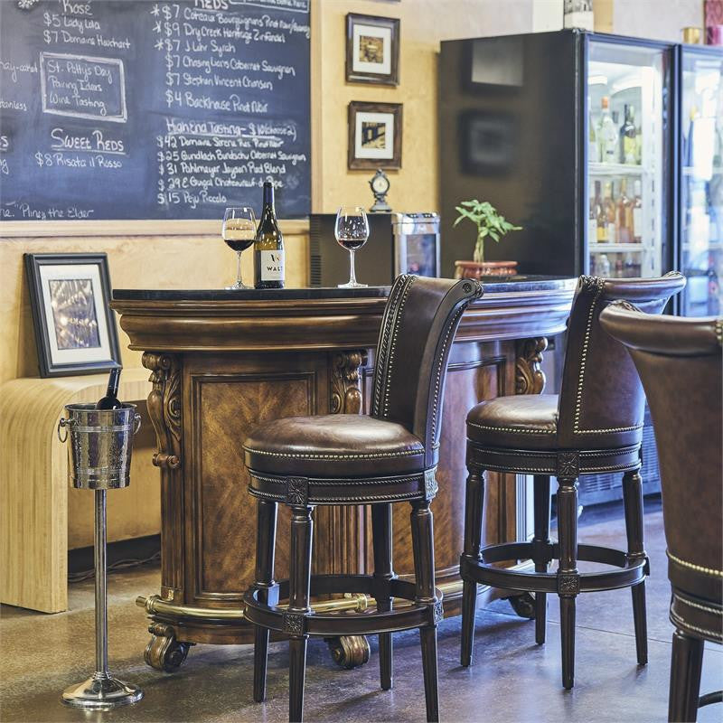 New Ridge Home Goods Chapman 31" Wood Bar Height Swivel Barstool in Walnut
