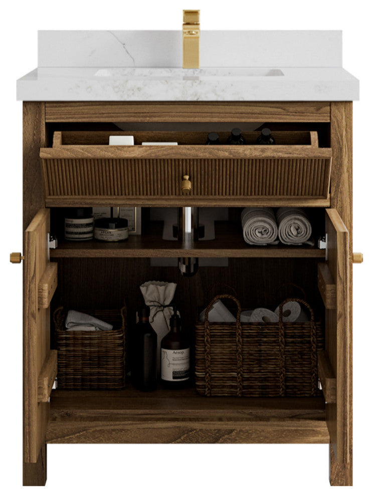 Sonoma Teak 30 Single Sink Bath Vanity in Dark Natural with 2" Calacatta Nuvo