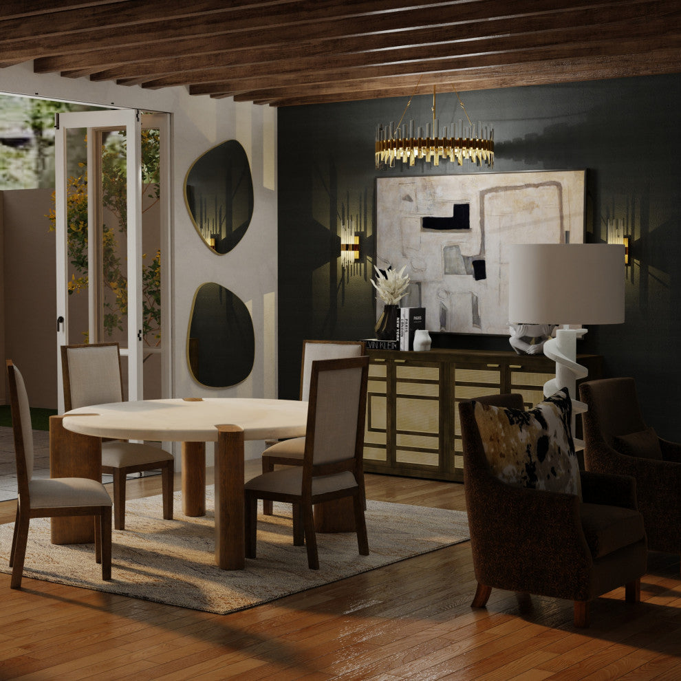 Spencer Sideboard Four Rattan Woven Doors Mango Wood Dark Brown Finish