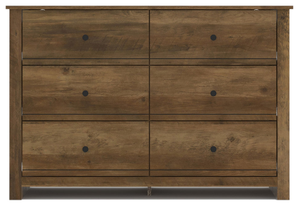 Genoa 6-Drawer Dresser, 31.5" Hx46.5" Wx16.5" D, Knotty Oak