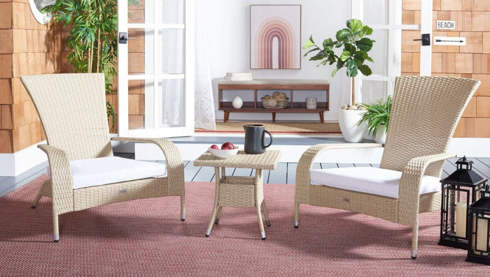 Safavieh Outdoor Edna 3 Piece Lounge Set Beige/White Cushion