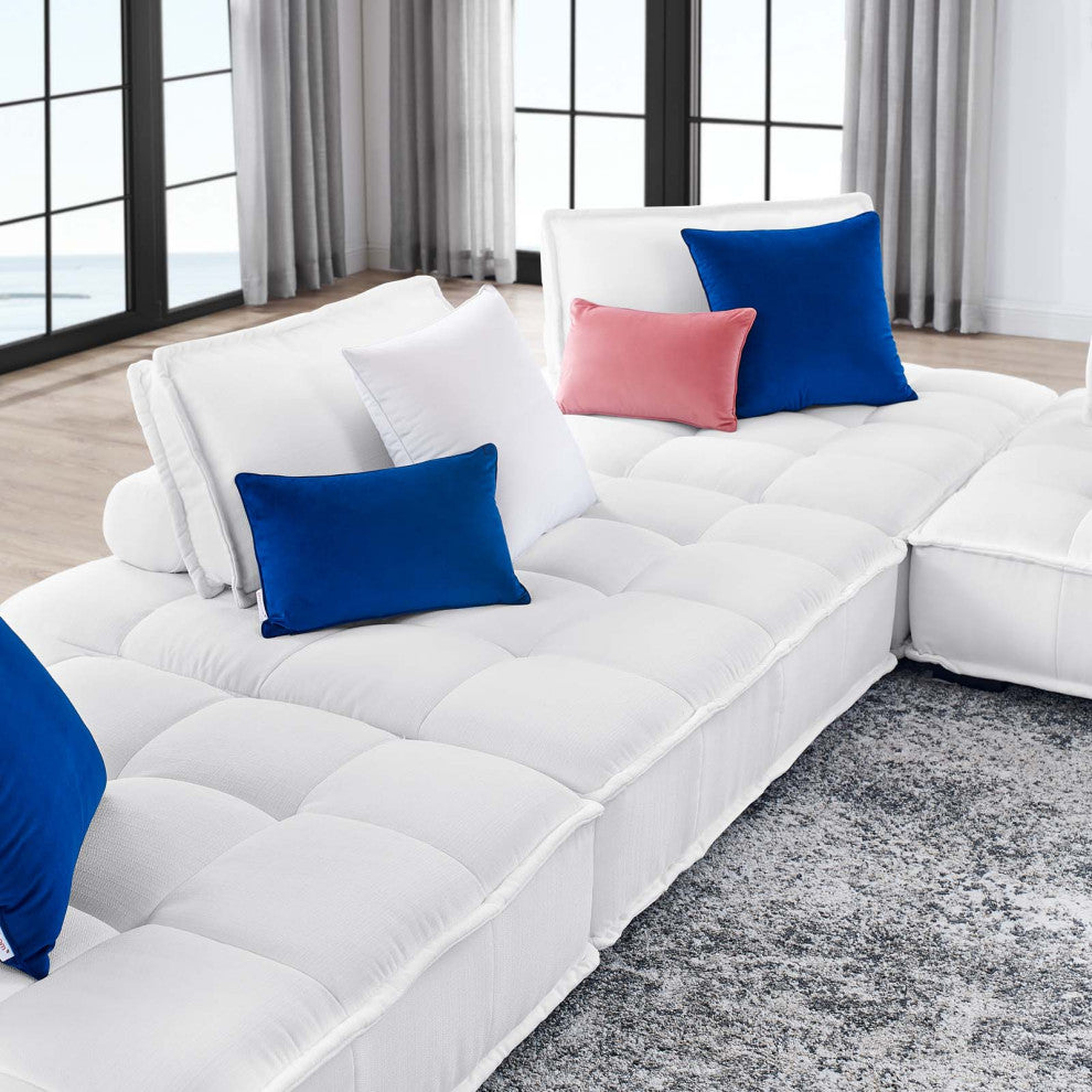 Modular Deep Tufted Sectional Sofa Set, White, Fabric, Modern, Cafe Hospitality