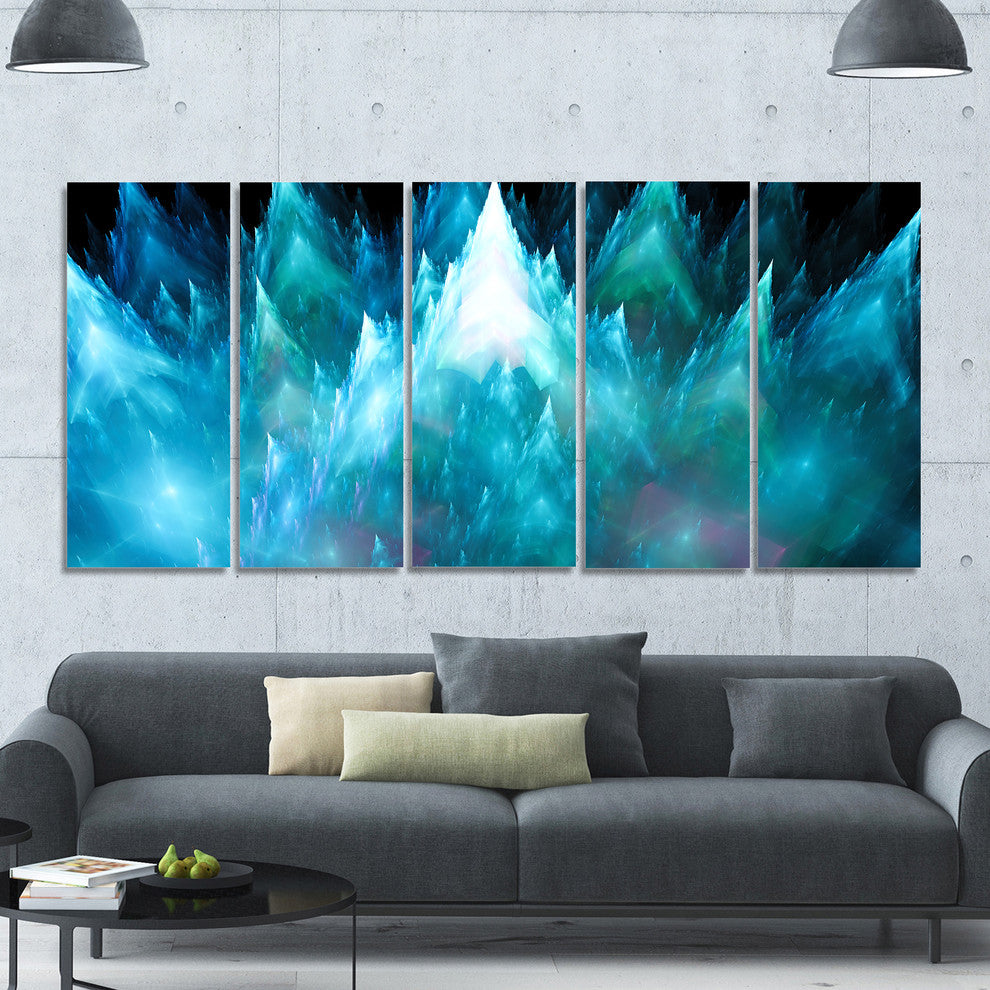 Blue Fractal Crystals Design, Abstract Canvas Art Print, 60"x28", 5 Panels